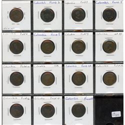 Lot of Thirteen Columbia Farthing Tokens.