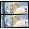 Image 2 : Rare Matching Number Consecutive Set - Bank of Canada $5, 2006 & 2008 Matched Number Radar Set -