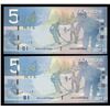 Image 1 : MATCHING NUMBER PAIR - Bank of Canada $5, 2006 Matched Number Radar Set