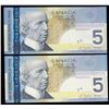Image 2 : MATCHING NUMBER PAIR - Bank of Canada $5, 2006 Matched Number Radar Set