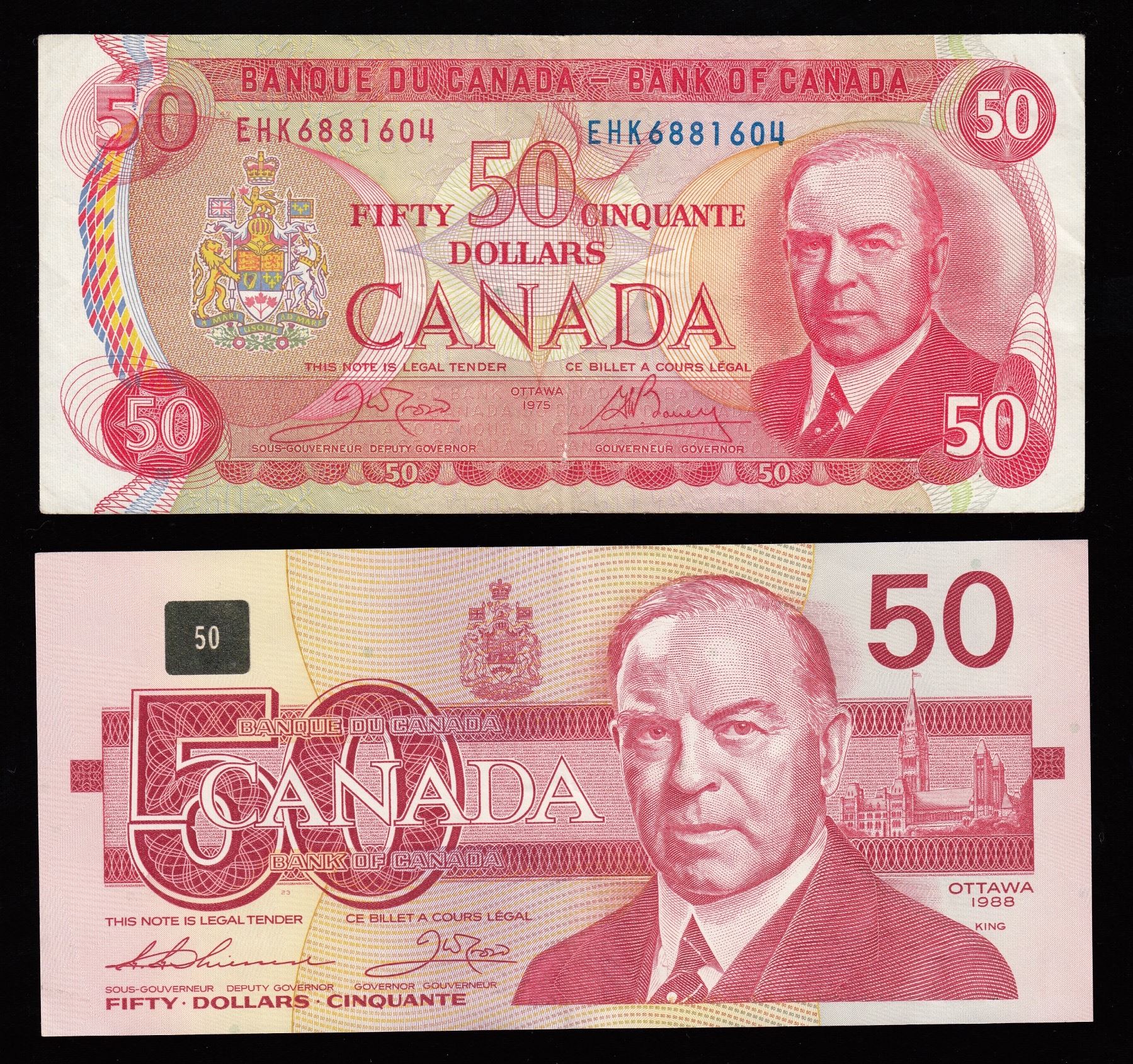 Cad 50 Note Bank of Canada $50 Banknotes - Lot of 5
