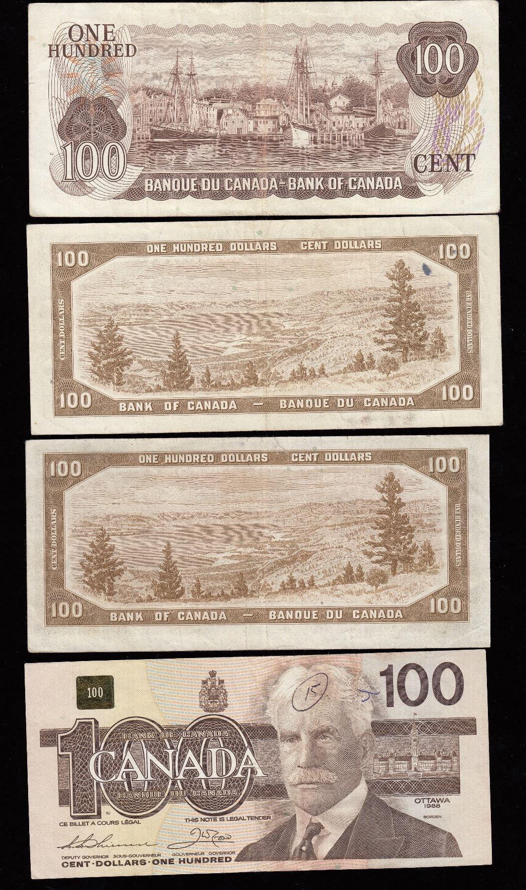 Bank of Canada $100 Banknotes - Lot of 5