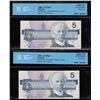 Image 1 : Bank of Canada $5, 1986 Changeover Pair