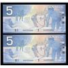 Image 1 : Bank of Canada $5, 2002 - Lot of 2 Consecutive Replacements