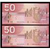 Image 1 : Bank of Canada $50, 2004 - Lot of 2 Consecutive