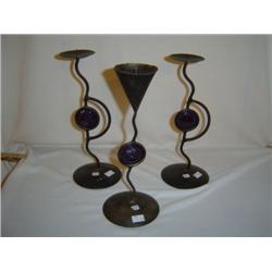 Metal Candleholders, Purple Center