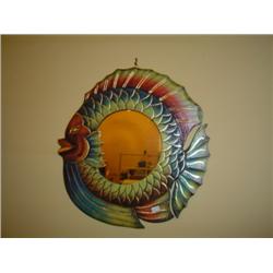 Hand Painted, Carved Wood Fish Mirror