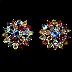 Natural Fancy Color Sapphire Flower Earrings