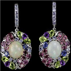 NATURAL OPAL  RHODOLITE TANZANITE AMETHYST EARRINGS