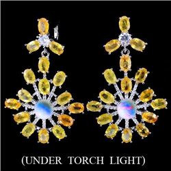 Natural Yellow Sapphire, Opal & Cz Earrings