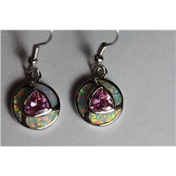 Natural Pink Topaz & Opal Earrings
