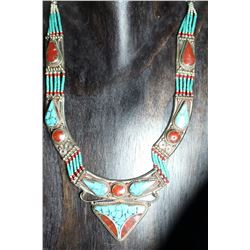 Tibet Hand Made Turquoise & Coral Necklace