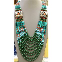 Tibet Hand Made Natural Turquoise & Coral Necklace