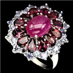 Natural Red/Pink Ruby Garnet Tanzanite 26 Carats Ring