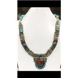 Tibet Hand Made Turquoise, Coral, Lapis Lazuli Necklace