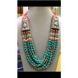 Tibet Hand Made Turquoise & Coral Necklace