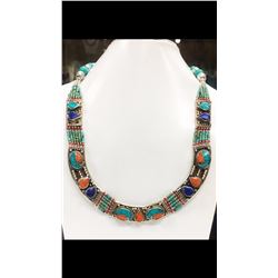 Tibet Hand Made Turquoise, Coral, Lapis Lazuli Necklace