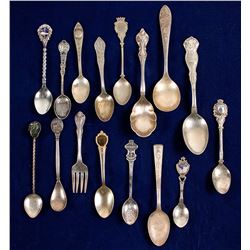 Souvenir Spoons (15) & 1 Fork