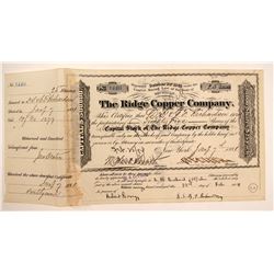 Ridge Copper Company Stock Certificate, 1881