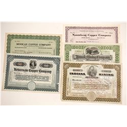 Five Michigan Mining Stock Certificates