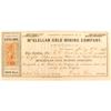 Image 1 : McClellan Gold Mining Company Stock Certificate, Comstock, Nevada Territory