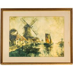 Print of Windmill and River