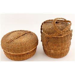 Two Splint Ash Micmac Lidded Baskets