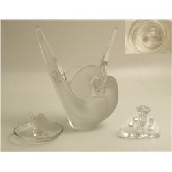 Two Lalique Signed Frosted Birds