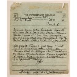 Rare Franklin Roosevelt Penn. Railroad Memo