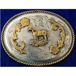 "Horse on the Plateau" Silver Western Belt Buckle