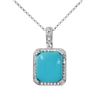 Image 1 : 14KT White Gold 7.74ct Turquoise and Diamond Pendant with Chain