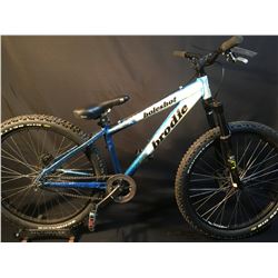 WHITE/BLUE BRODIE HOLESHOT SINGLE SPEED FRONT SUSPENSION MOUNTAIN BIKE