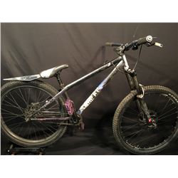 BLACK SINGLE SPEED FRONT SUSPENSION MOUNTAIN BIKE WITH REAR DISC BRAKES