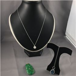 3 PIECES TOTAL. 1 - 14KT WHITE GOLD ROUND WHITE FRESH WATER CULTURED PEARL AND DIAMOND PENDANT, 1