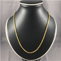 1 PIECE TOTAL. 1 22-24KT YELLOW GOLD PEA LINK AND SPIRAL BAR LINK CHAIN, WEIGHS 24.70GRAMS, AND IS