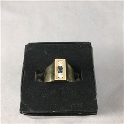 1 PIECE TOTAL. 1 - LADIES 14KT YELLOW GOLD NATURAL BLUE SAPPHIRE & DIAMOND SET DRESS RING. 12.30MM