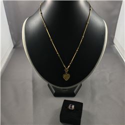 3 PIECES TTL. 1 - LADIES 10KT YELLOW GOLD & RHODIUM FINISH NATURAL AMETHYST & DIAMOND SET DRESS