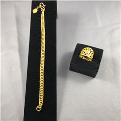 2 PIECES TTL. 1 - 22KT YELLOW GOLD LADIES DRESS RING, BOLD & ORNATE PIERCED SCROLL & FLORAL DESIGN