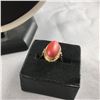 Image 3 : 3 PIECES TTL. 1 - LADIES 14KT YELLOW GOLD NATURAL RED CORAL DRESS RING, OVAL SHAPED DESIGN, 1 OVAL