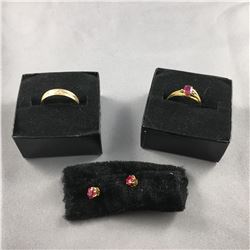 3 PIECES TTL. 1 - LADIES 14KT YELLOW GOLD NATURAL RUBY DRESS RING, 1 OVAL MIXED CUT NATURAL RUBY,