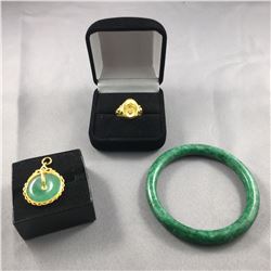 3 PIECES TTL. 1 - ROUND SHAPED STYLE BRACELET, JADE COMPOSITE, 7.55MM WIDE, COLOUR DARK GREEN WITH