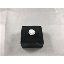 1 PIECE TTL. 1 - LADIES 18KT WHITE GOLD DIAMOND SET ENGAGEMENT OR DRESS RING, HALO CLUSTER, 15