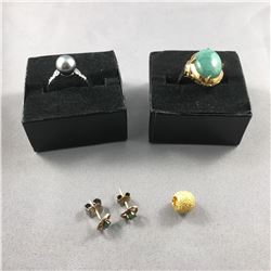 4 PIECES TTL. 1 - LADIES 14KT YELLOW GOLD VINTAGE NATURAL BURMESE JADEITE DRESS RING, 1 OVAL