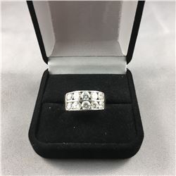 1 PIECE TTL. 1 - 14KT WHITE GOLD DIAMOND SET GENTS OR LADIES DRESS RING. 10 ROUND BRILLIANT CUT