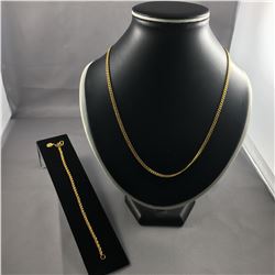 2 PIECES TTL. 1 - 22-24KT YELLOW GOLD CURBED LINK CHAIN, WEIGHS 23.30GRAMS, 52CM LONG, CLASP MARKED