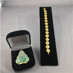 2 ITEMS TTL.1-ONE 22-24KT YELLOW GOLD BRACELET, CONTEMPORARY DESIGN PEAR SHAPED DOMED LINKS, 9.80 X