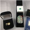 Image 2 : 5 ITEMS TTL. 1-ONE 10KT YELLOW GOLD GENTS NATURAL EMERALD DRESS RING, CONTEMPORARY SOLITAIRE DESIGN,