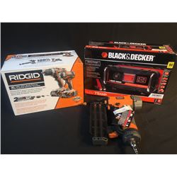 RIDGID 18 VOLT 2 PIECE DRILL/IMPACT COMBO KIT, RIDGID BRAD NAILER & BLACK & DECKER BATTERY CHARGER