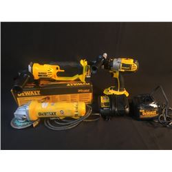 DEWALT 20 VOLT CORDLESS GRINDER, CORDLESS DRILL & CORDED GRINDER WITH BATTERIES & CHARGERS
