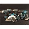 Image 1 : LOT OF ASSORTED MAKITA POWER TOOLS: 4 DRILLS, CIRCULAR SAW, SAWZALL & 6 BATTERIES